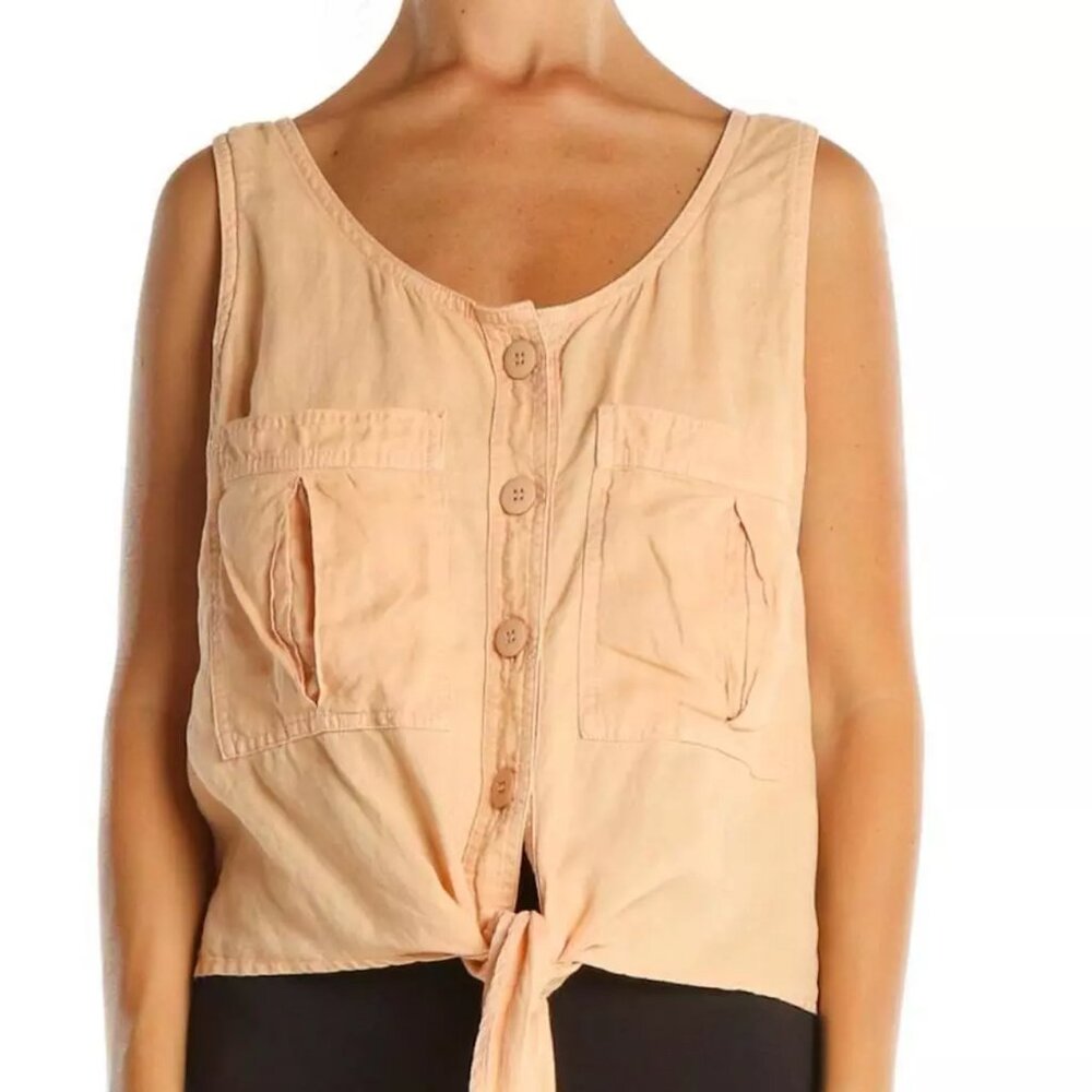Free People Linen Button Down Tie Crop Top